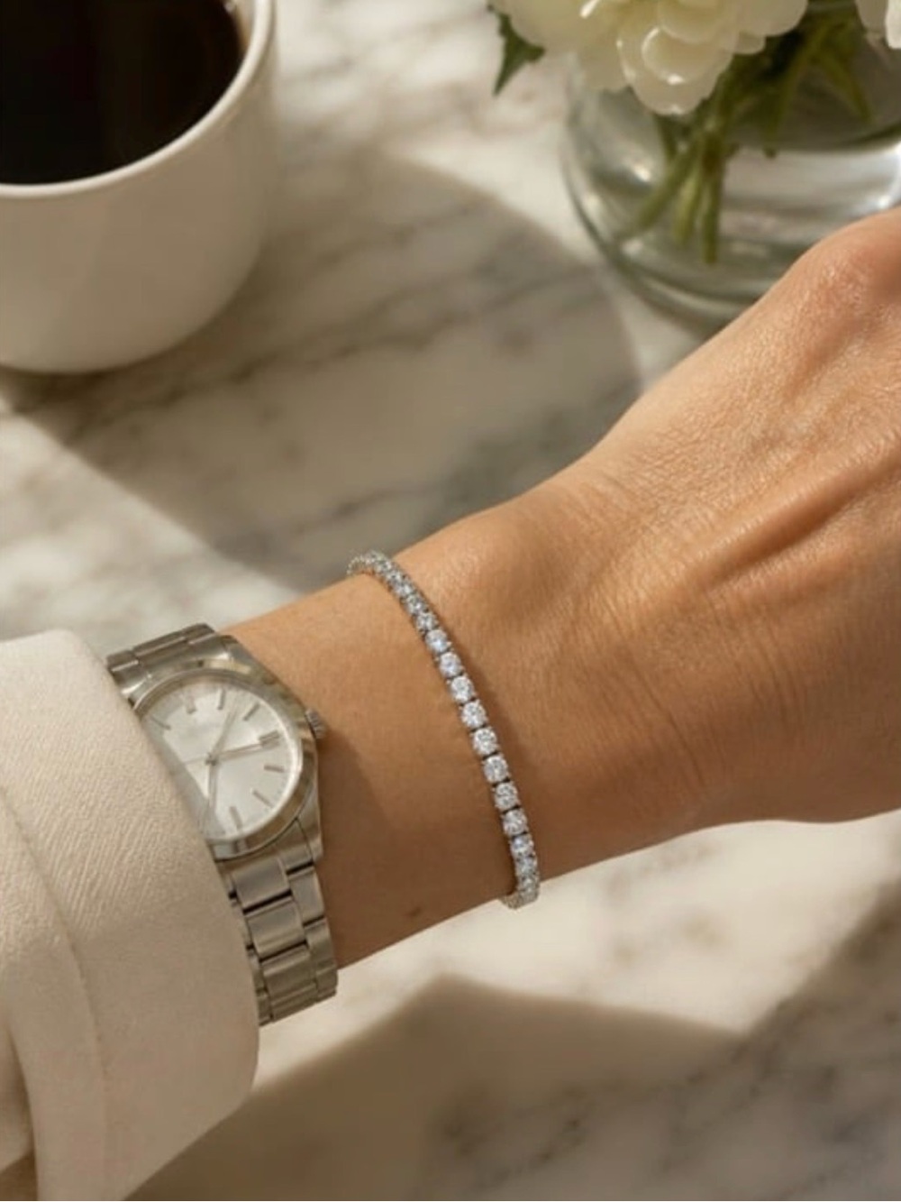 925 Sterling Silver 3mm Moissanite Tennis Bracelet 7" | Stamped 925M